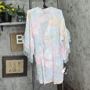 Midnight Bakery Women’s Nikki Floral Print Wrap Robe NIK130 Cream Pink M/L